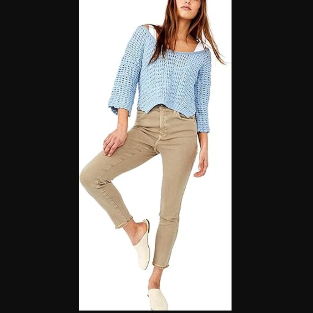 We The Free Size US29 Frayed-Hem High Waisted Skinny Jeans Sage